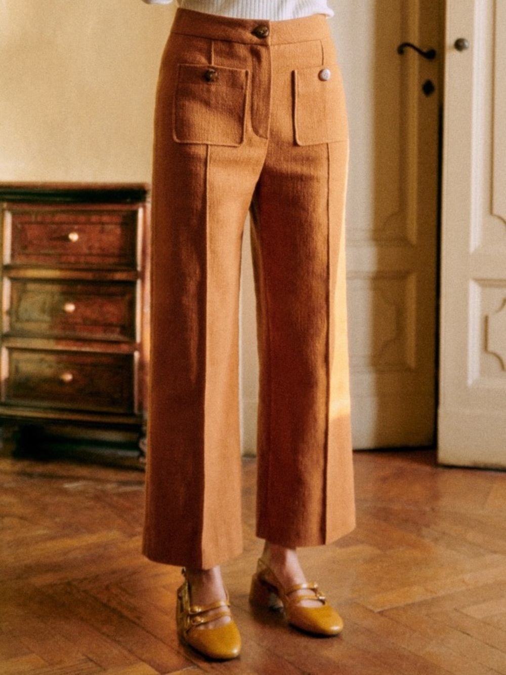 Sezane EMILIO TROUSERS size XL 42 or USA 10 in ochre